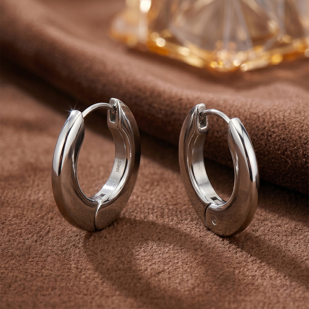 Rinntin HTKE18 Wide Chunky Smooth Polished Thick Hoop 316 Stainless Steel Earrings Bold Geometric Large Click Closure Earrings