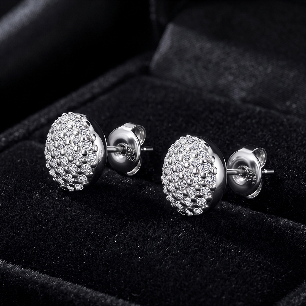 Sparkling Pave Ball 316 Stainless Steel Gold Tone Women Stud Earrings for Elegant Daily Party Outfit All Day Comfort Wearing