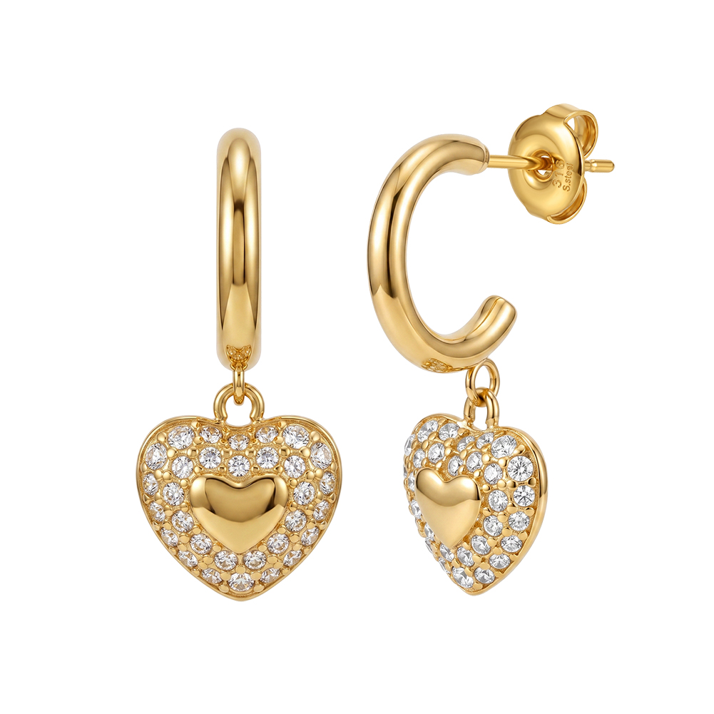 Vintage Heart Lock Rhinestone 316 Stainless Steel Gold Tone Women Huggie Earrings Romantic Daily Party Outfit Comfort Wearing