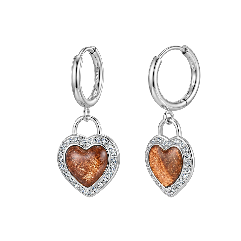 Vintage Heart Lock Rhinestone 316 Stainless Steel Gold Tone Women Huggie Earrings Romantic Daily Party Outfit Comfort Wearing