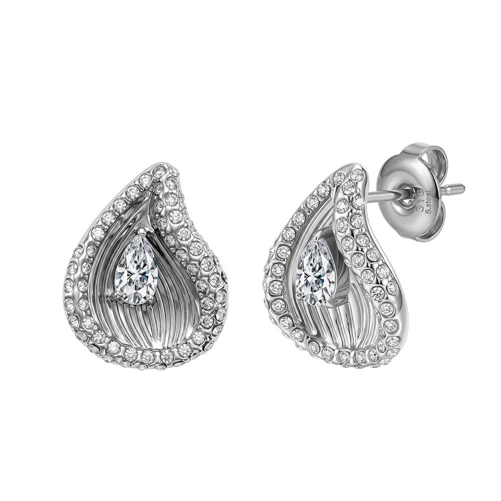 Teardrop Pave Zircon 316 Stainless Steel Gold Tone Women Stud Earrings for Glam Daily Banquet Outfit All Day Comfort Wearing