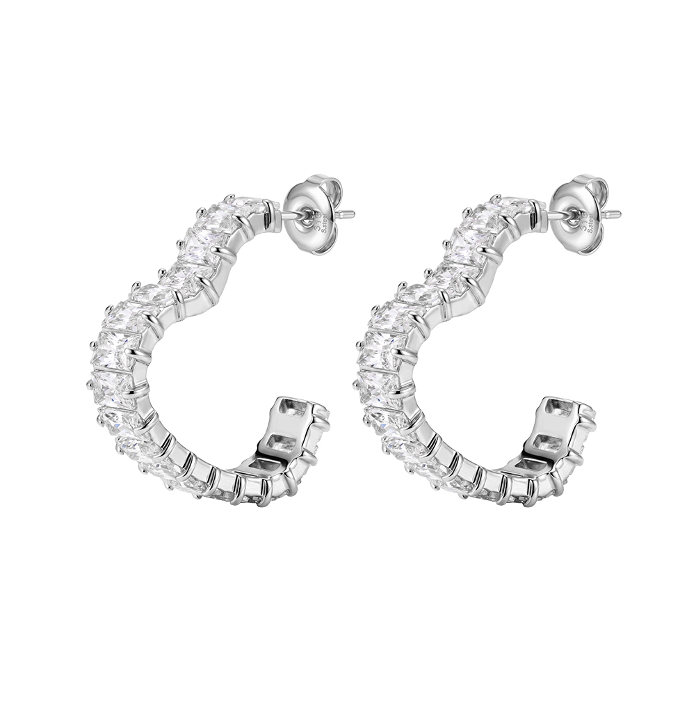 Sparkling Rectangle 5A Zircon C Shape 316 Stainless Steel Gold Tone Women Hoop Earrings for Trendy Daily Styling