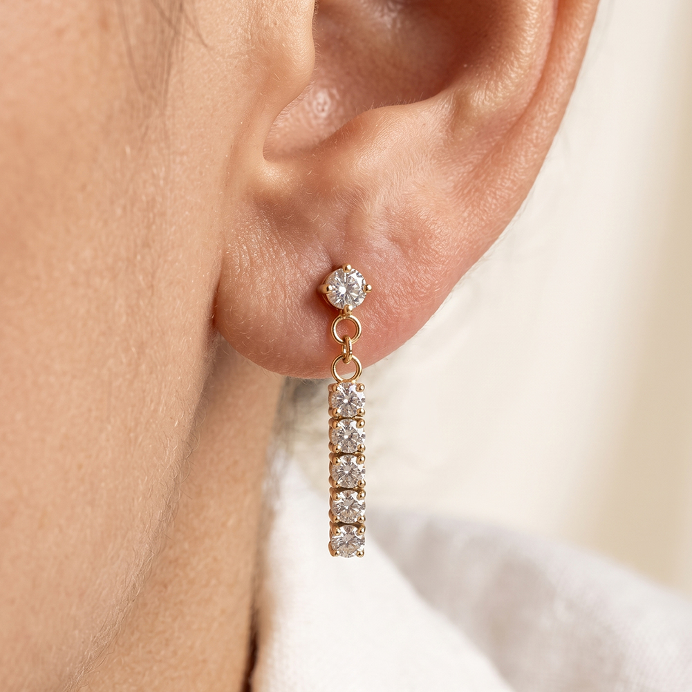 Shiny Round 5A Zircon Drop 316 Stainless Steel Gold Tone Women Dangle Earrings for Elegant Daily Styling