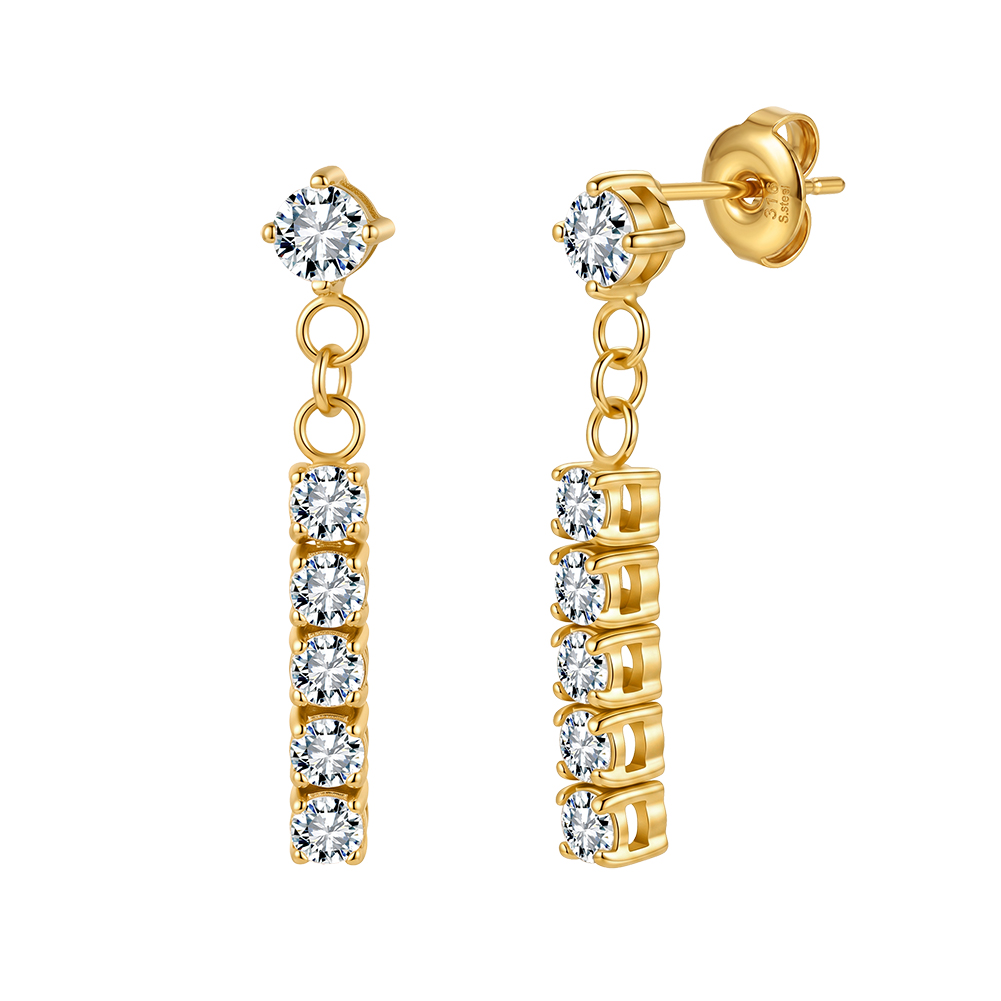 Shiny Round 5A Zircon Drop 316 Stainless Steel Gold Tone Women Dangle Earrings for Elegant Daily Styling