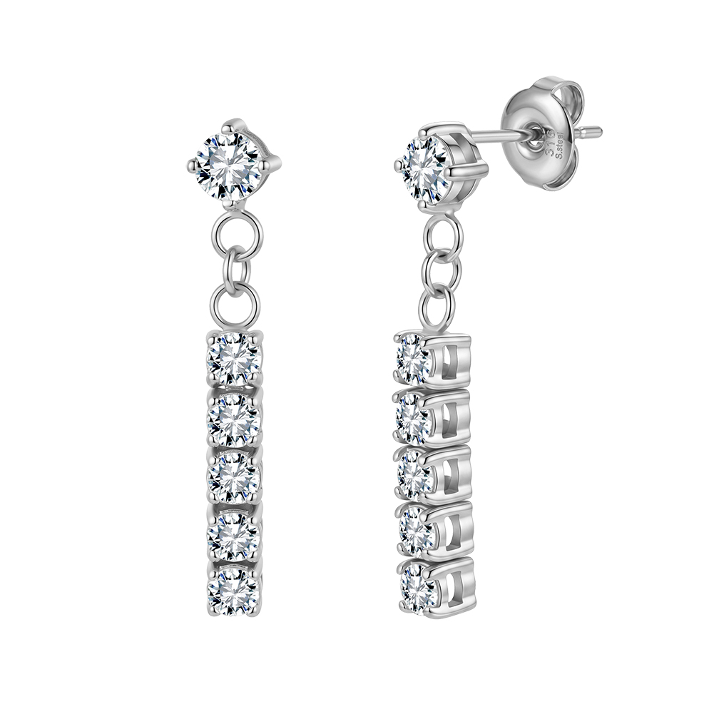 Shiny Round 5A Zircon Drop 316 Stainless Steel Gold Tone Women Dangle Earrings for Elegant Daily Styling
