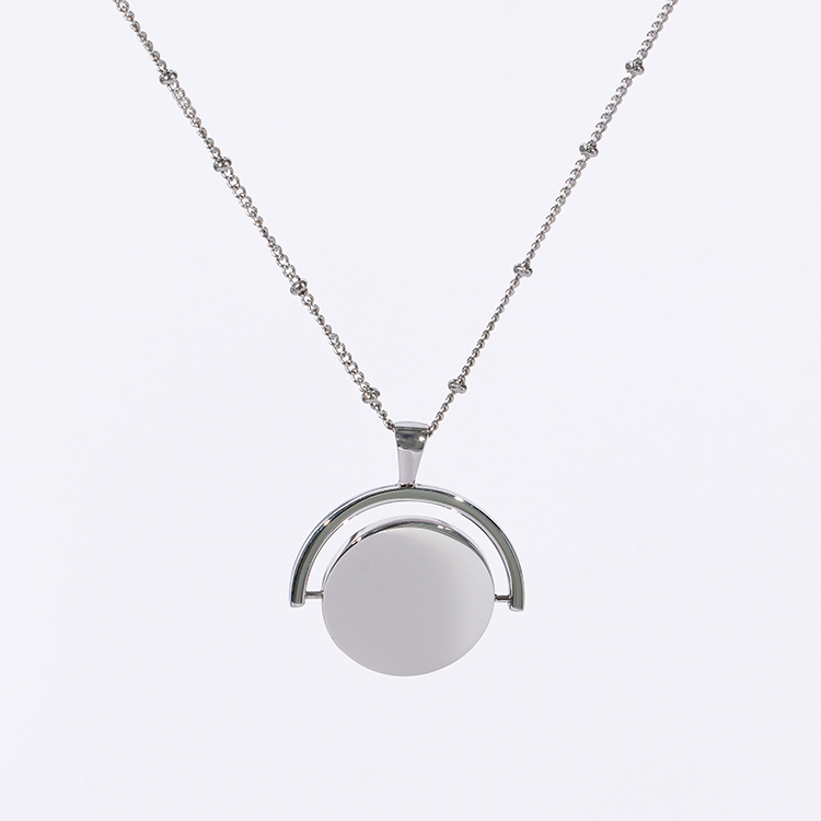 18k Gold Stainless Steel Round Piece Pendant Necklace Fashion Jewelry Rotatable Charm Pendant Necklace for Women
