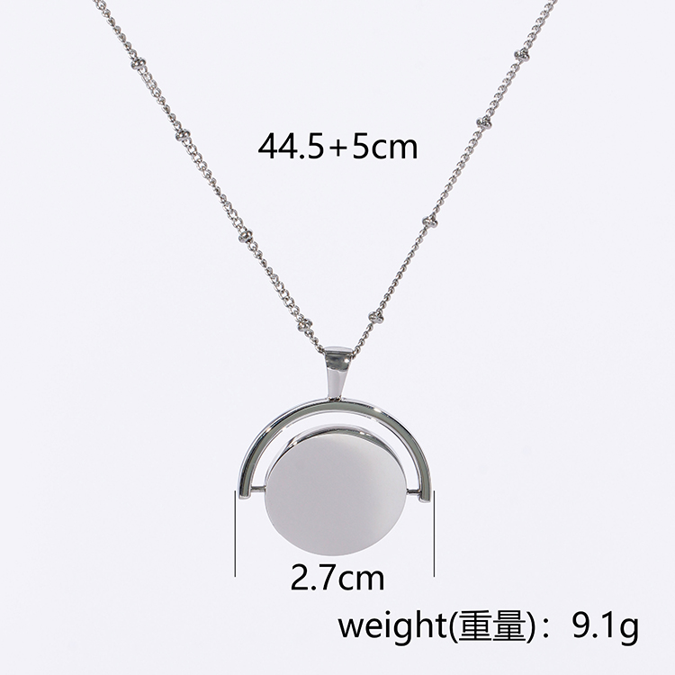 18k Gold Stainless Steel Round Piece Pendant Necklace Fashion Jewelry Rotatable Charm Pendant Necklace for Women