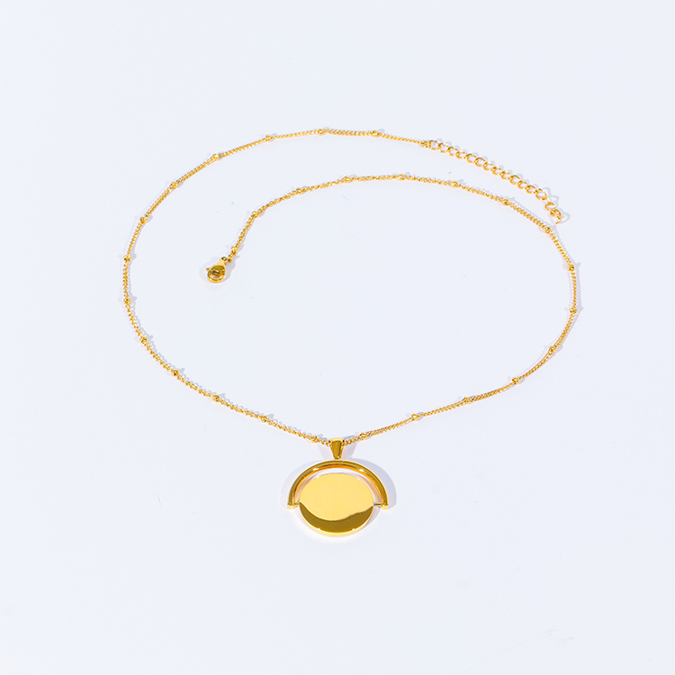 18k Gold Stainless Steel Round Piece Pendant Necklace Fashion Jewelry Rotatable Charm Pendant Necklace for Women