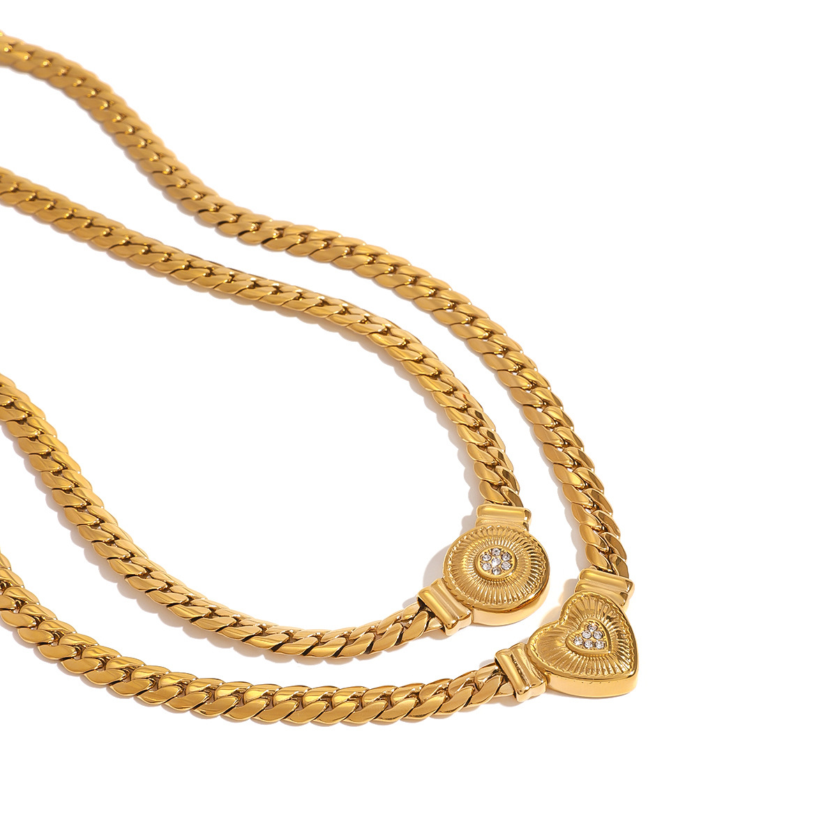 Vintage Designer 18k Gold Stainless Steel PVD Gold Plated Link Chain Rhinestone Heart Necklace Choker Jewelry