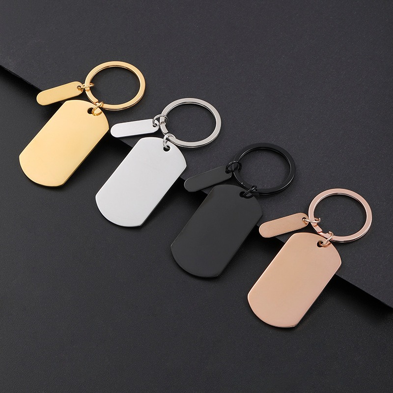 Customized Fashion Simple Stainless Steel Small Strip Pendant Keychain Holiday Gift Metal Keychain for Men Women