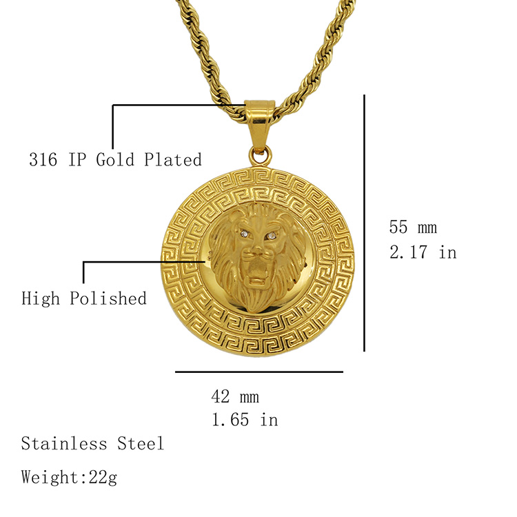 Custom Wholesale 2025 Hot Selling Lion Head Necklace Pendant Tarnish Free  18K Pvd Gold Plated Stainless Steel Jewelry