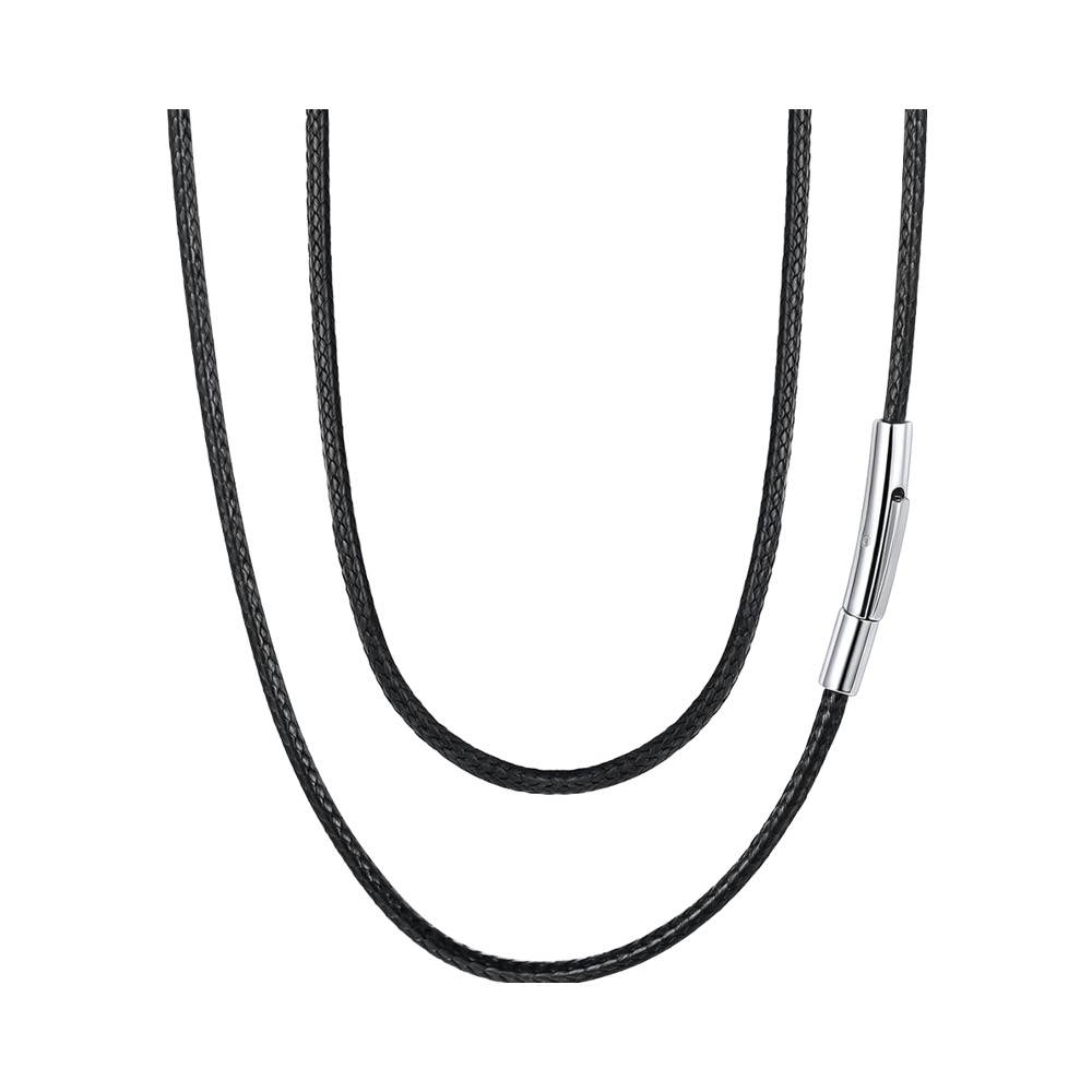 FaithHeart Waterproof 2mm/3mm Noir Cuir Collier Cuir Fermoir Acier Inoxydable 40/45/50/55/65/70/75 cm Necklace for Men/Women