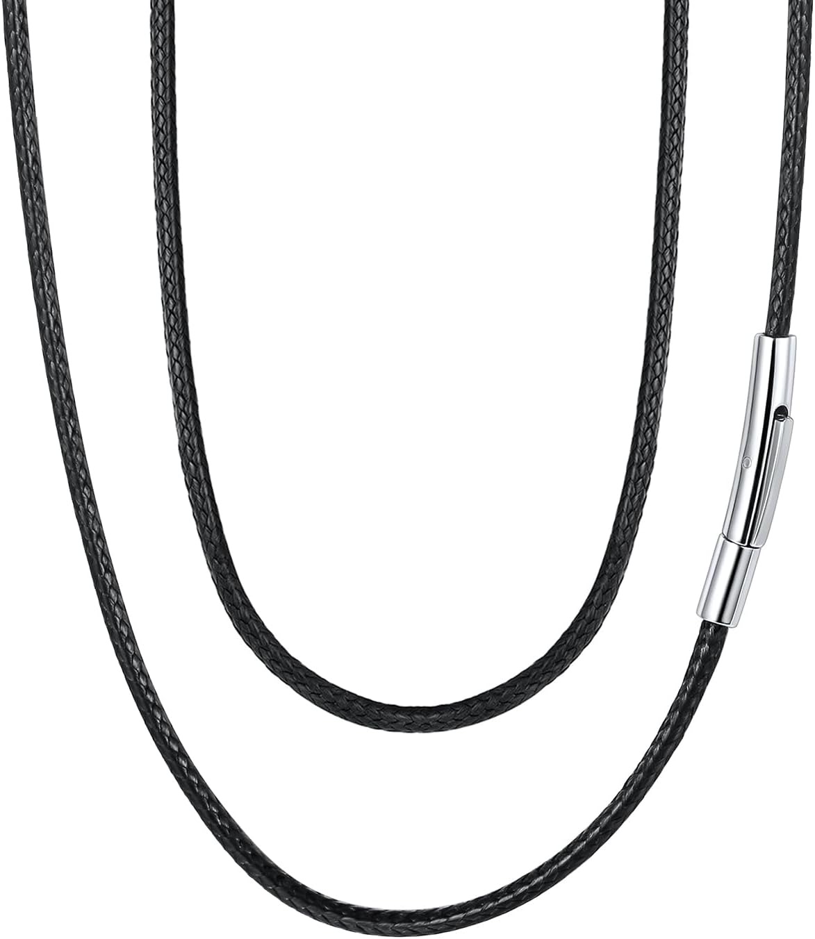 FaithHeart Waterproof 2mm/3mm Noir Cuir Collier Cuir Fermoir Acier Inoxydable 40/45/50/55/65/70/75 cm Necklace for Men/Women