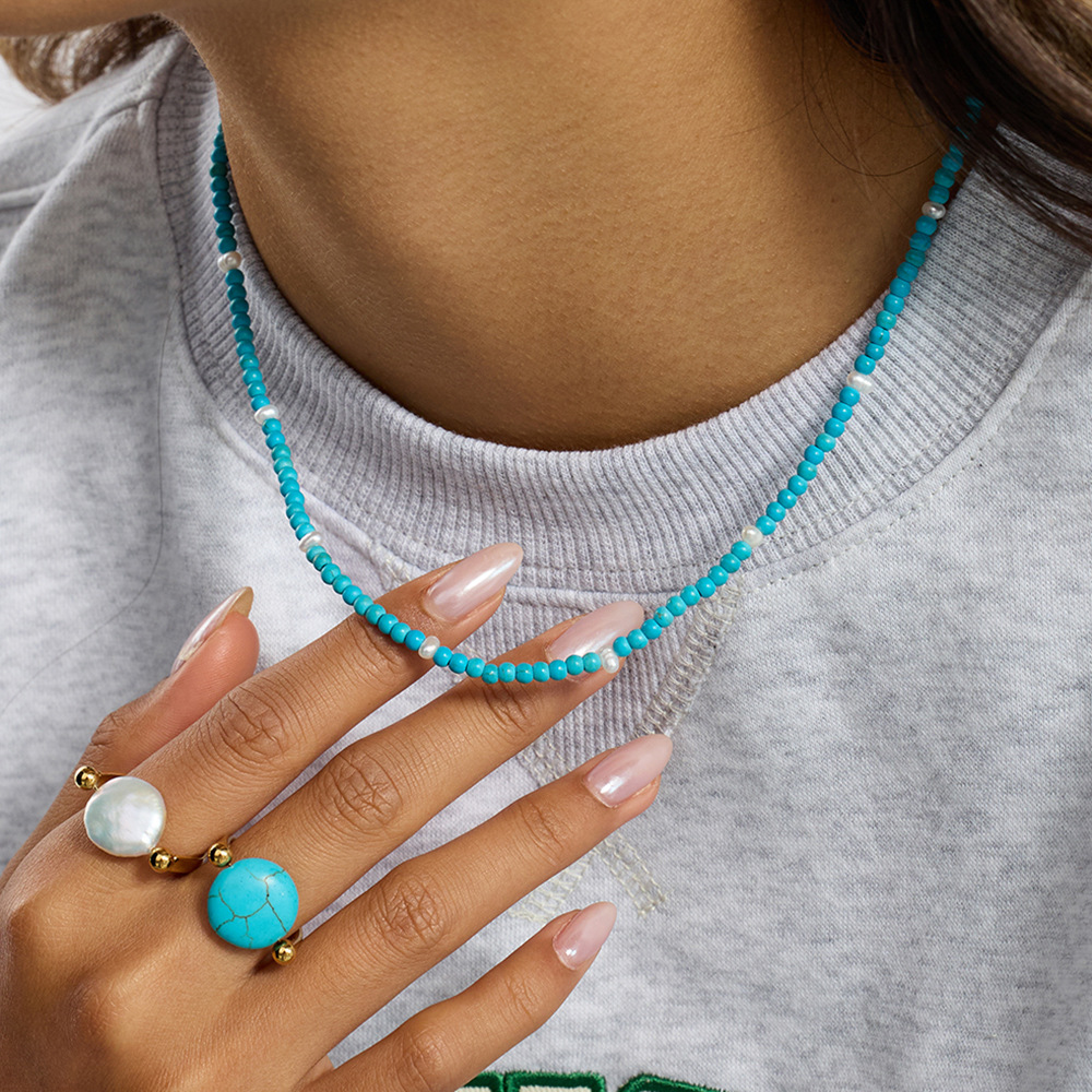 Gold-plated stainless steel turquoise pendant necklace