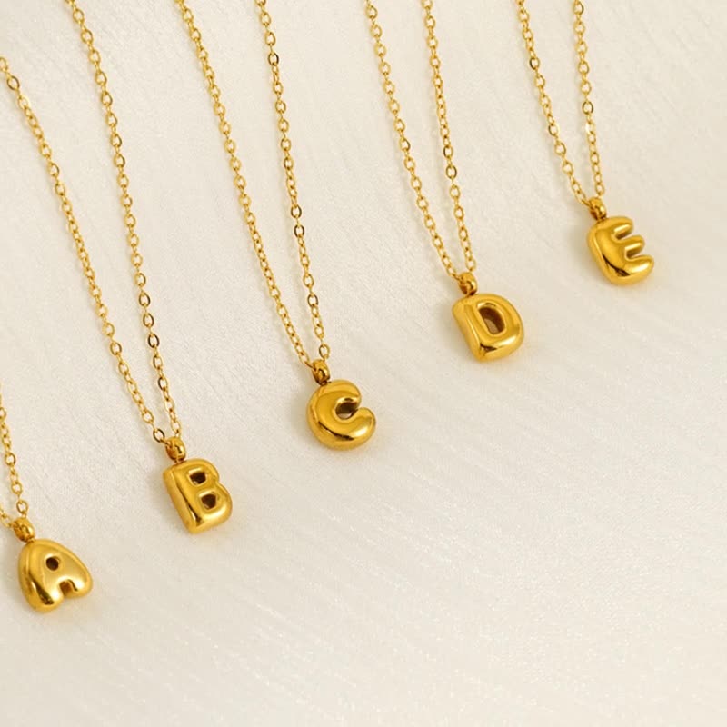 Personalized Mini Letter Pendant Necklace PVD Gold Plated Cute Bubble Alphabet Letter Charm Necklace