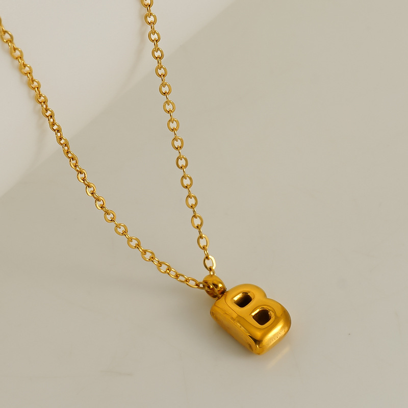 Personalized Mini Letter Pendant Necklace PVD Gold Plated Cute Bubble Alphabet Letter Charm Necklace
