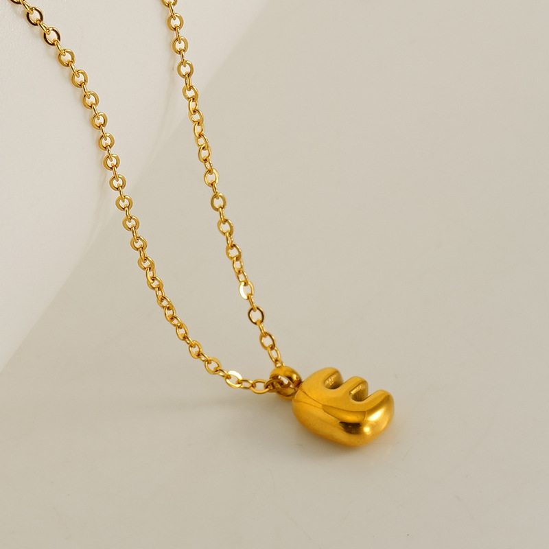 Personalized Mini Letter Pendant Necklace PVD Gold Plated Cute Bubble Alphabet Letter Charm Necklace