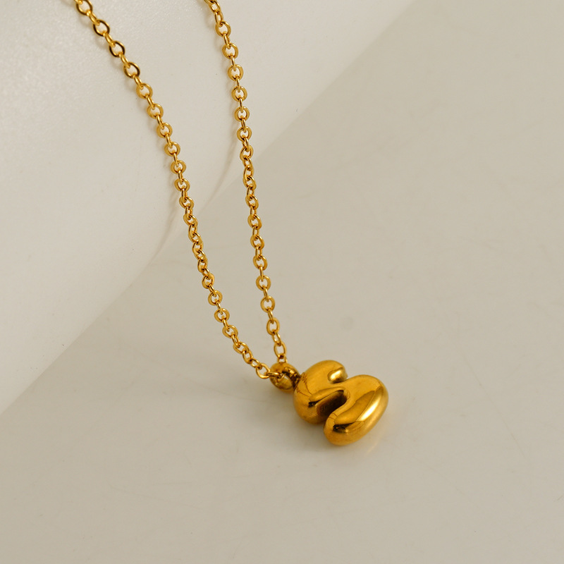 Personalized Mini Letter Pendant Necklace PVD Gold Plated Cute Bubble Alphabet Letter Charm Necklace