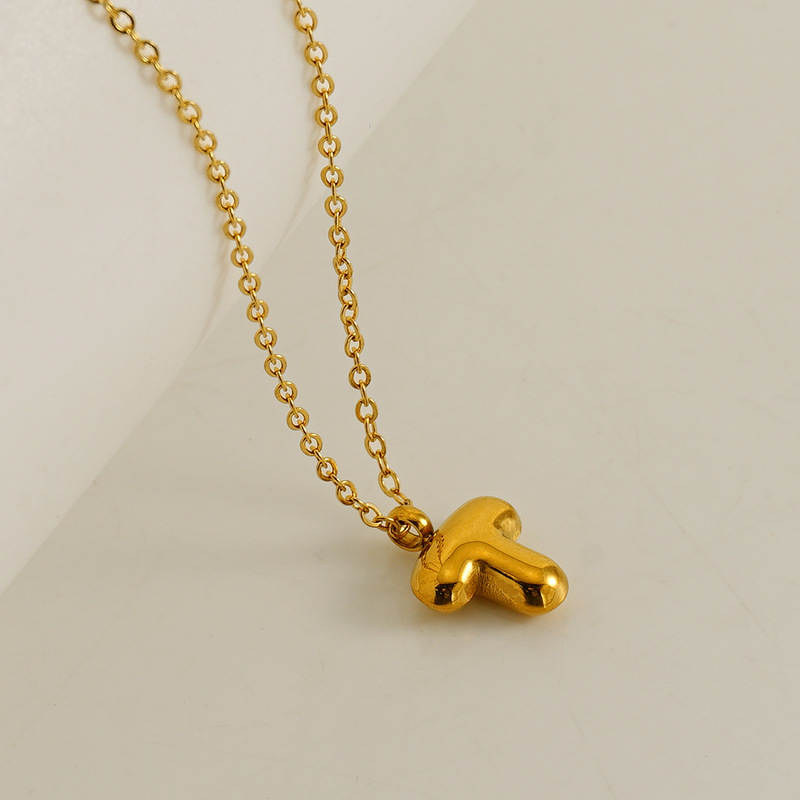 Personalized Mini Letter Pendant Necklace PVD Gold Plated Cute Bubble Alphabet Letter Charm Necklace
