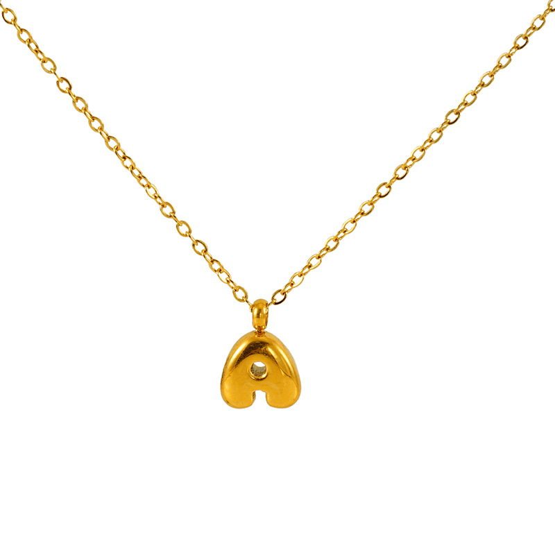 Personalized Mini Letter Pendant Necklace PVD Gold Plated Cute Bubble Alphabet Letter Charm Necklace