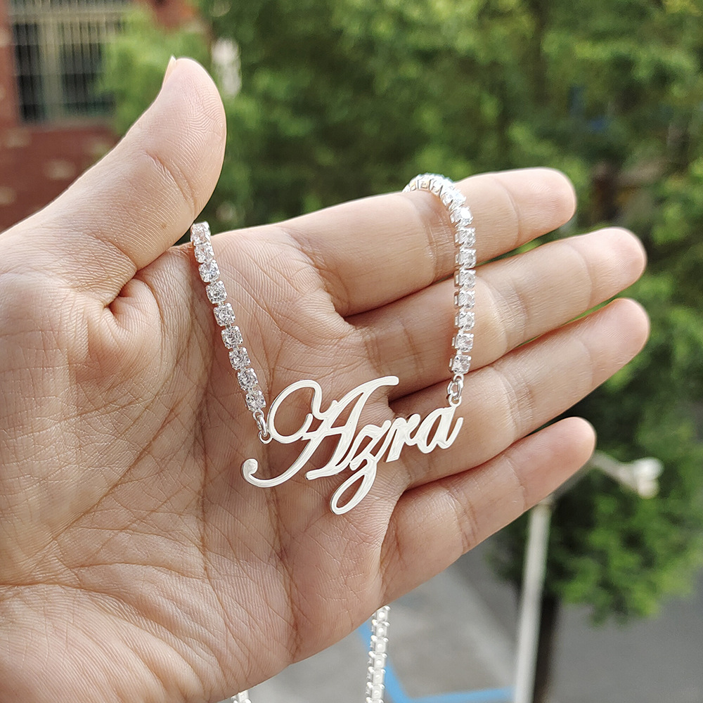 Korean Style Trendy Gold Plated DIY English Letter Necklace Stainless Steel Custom Name Tennis Chain Clavicle Chain Women