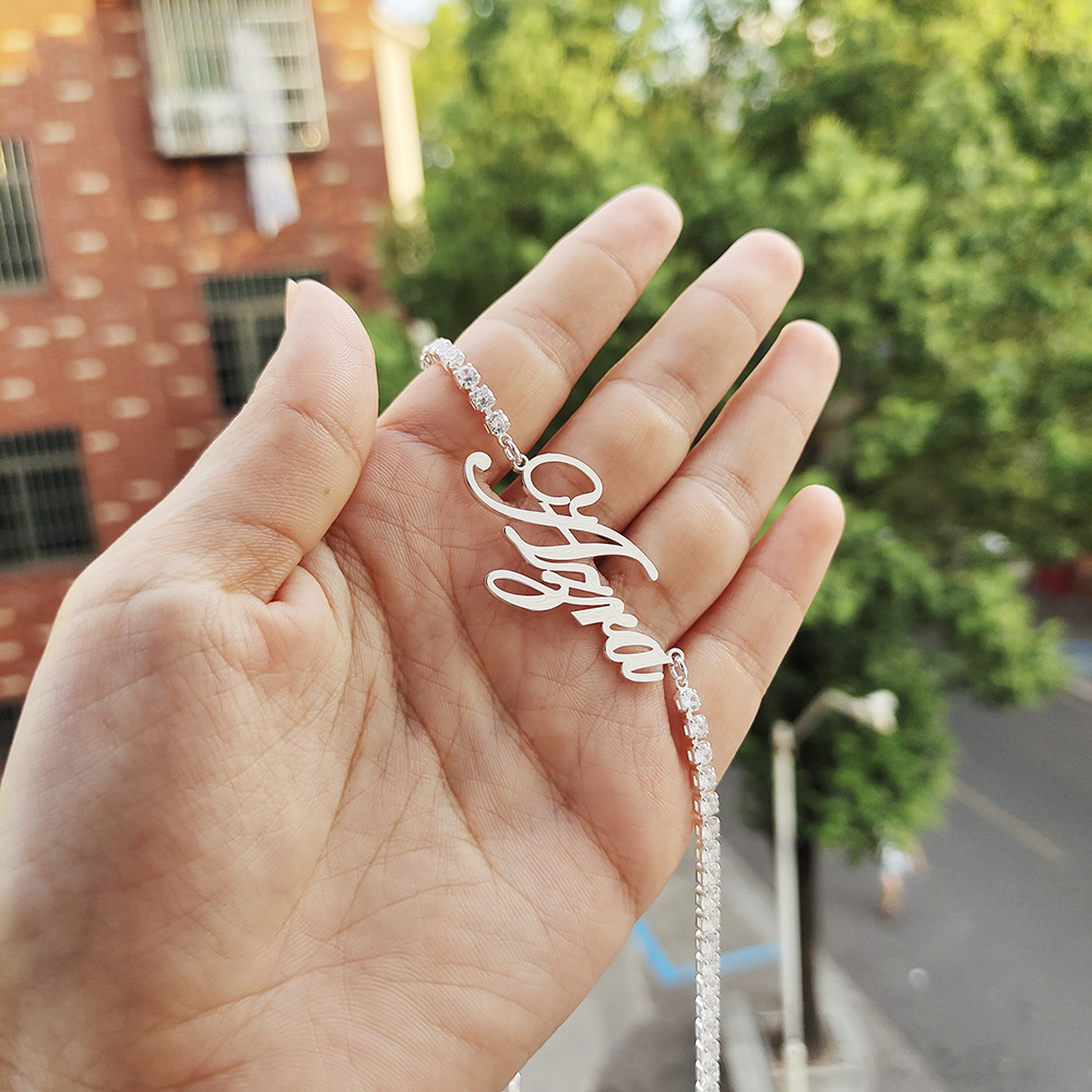 Korean Style Trendy Gold Plated DIY English Letter Necklace Stainless Steel Custom Name Tennis Chain Clavicle Chain Women