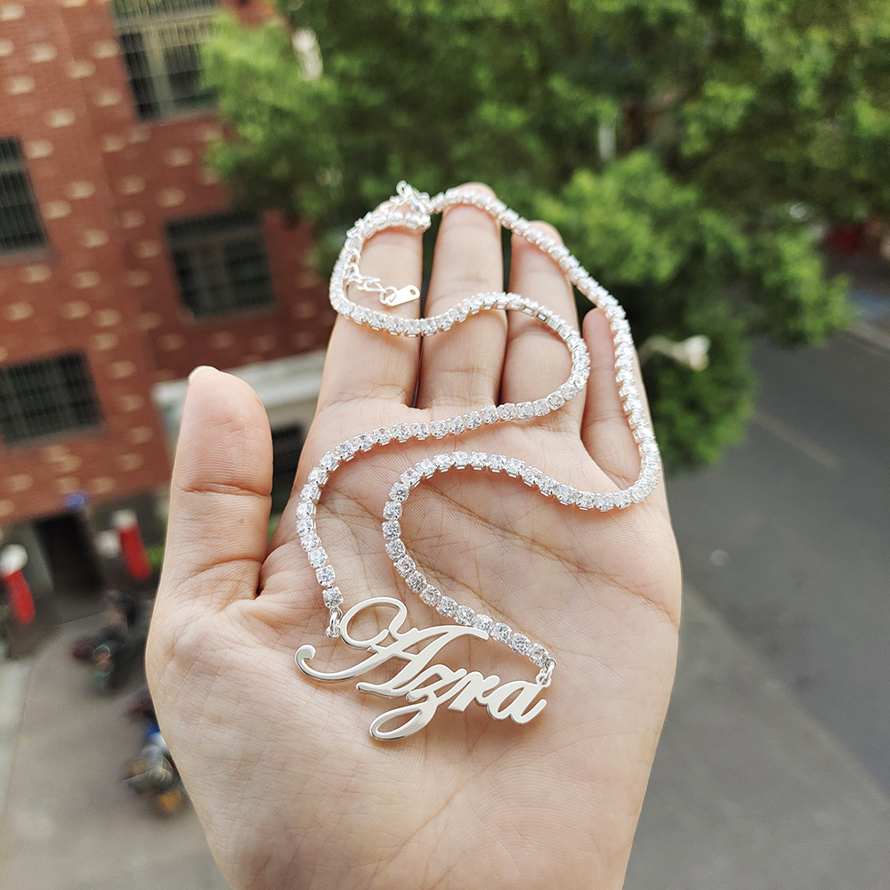 Korean Style Trendy Gold Plated DIY English Letter Necklace Stainless Steel Custom Name Tennis Chain Clavicle Chain Women
