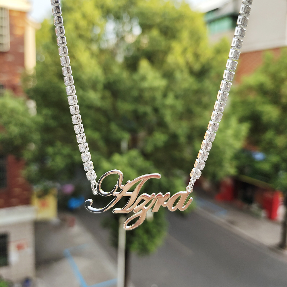 Korean Style Trendy Gold Plated DIY English Letter Necklace Stainless Steel Custom Name Tennis Chain Clavicle Chain Women