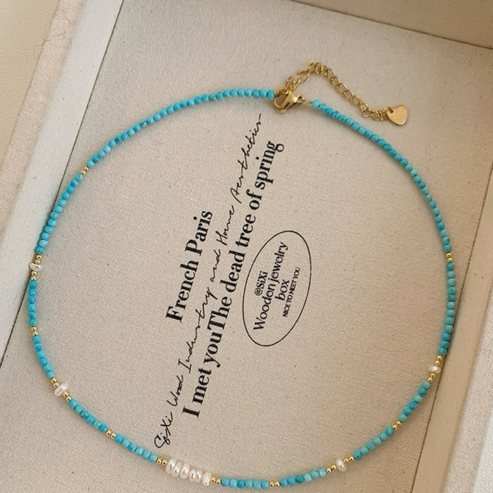 Newly Designed Elegant Imitation Pearl Turquoise Necklace Delicate Texture for Girlfriends Gathering Afternoon Tea