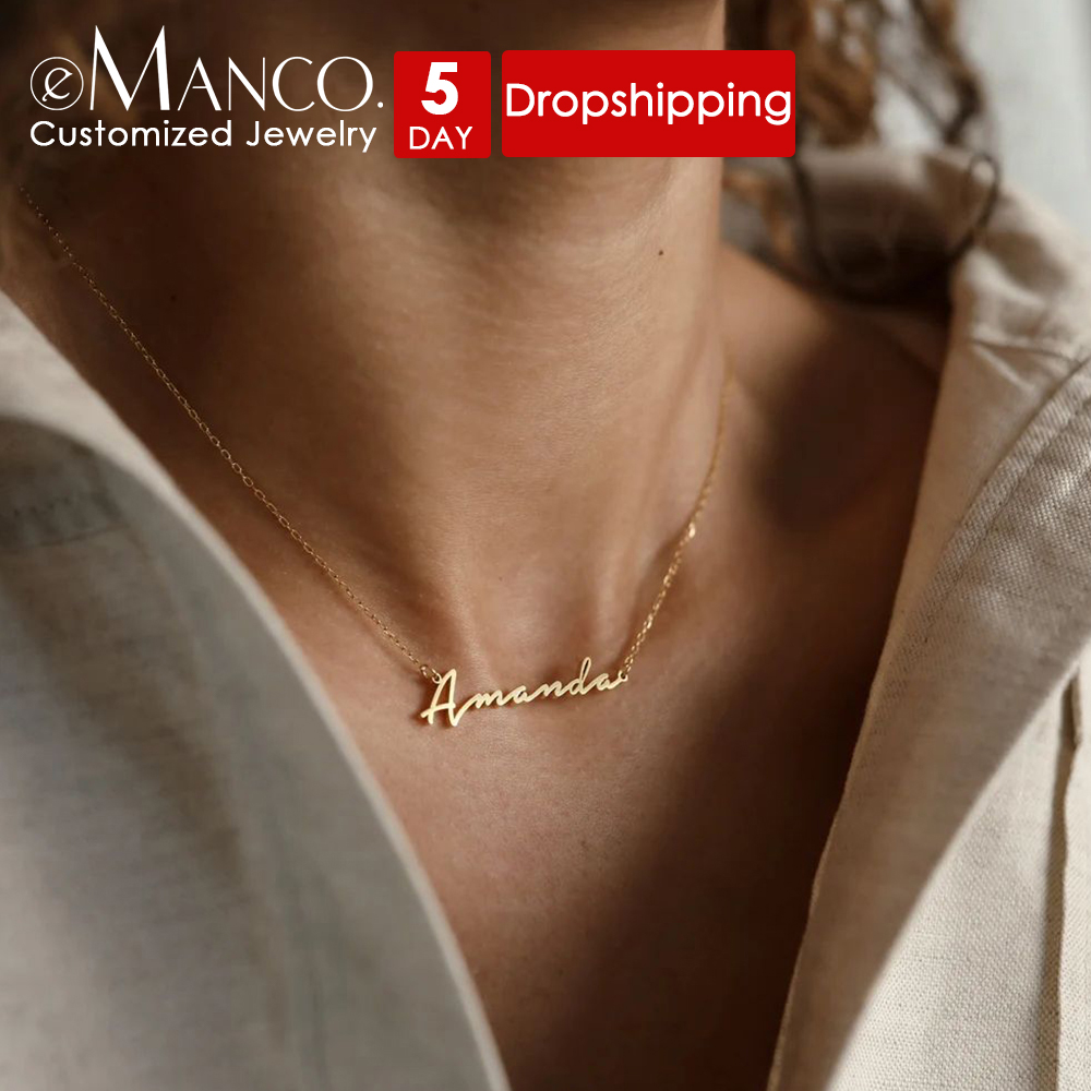 EManco Necklace Custom Script Name Pendant Cable Chain Personalized Daily Fashion Birthday Anniversary Festival Gift Jewelry