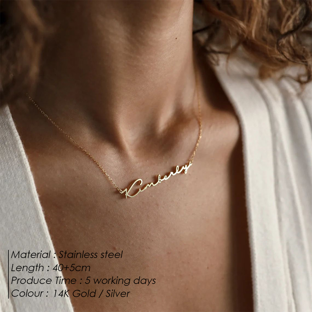 EManco Necklace Custom Script Name Pendant Cable Chain Personalized Daily Fashion Birthday Anniversary Festival Gift Jewelry