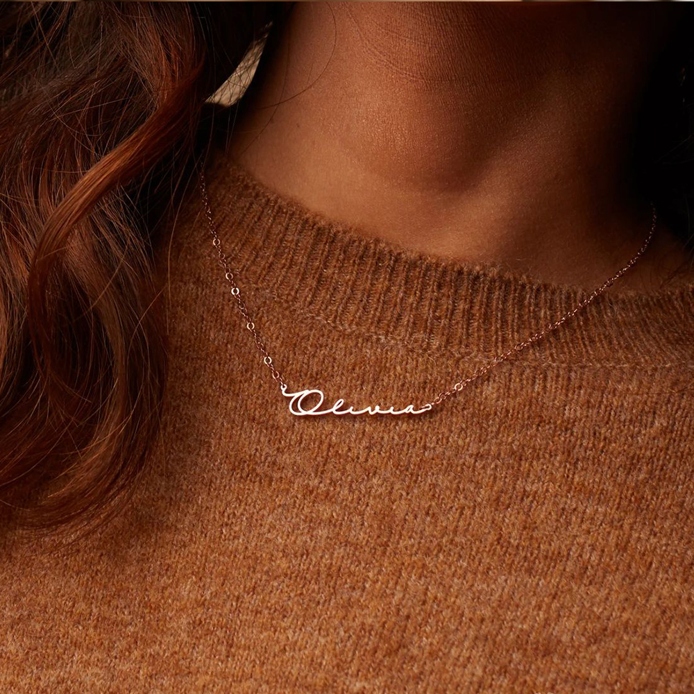 EManco Necklace Custom Script Name Pendant Cable Chain Personalized Daily Fashion Birthday Anniversary Festival Gift Jewelry