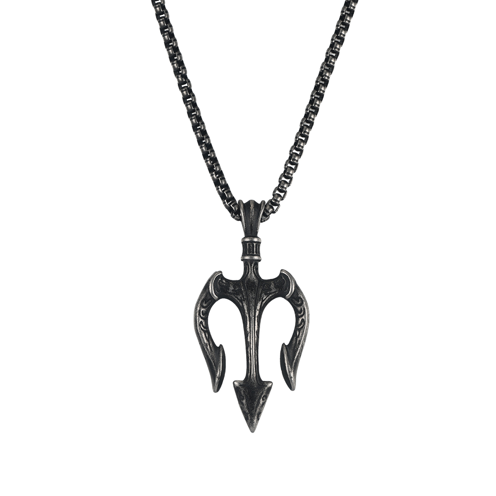 Vintage Brushed Trident 316 Stainless Steel Gold Tone Men Necklace for Punk Street Daily Outfit All Day Comfort Everyday Wearing