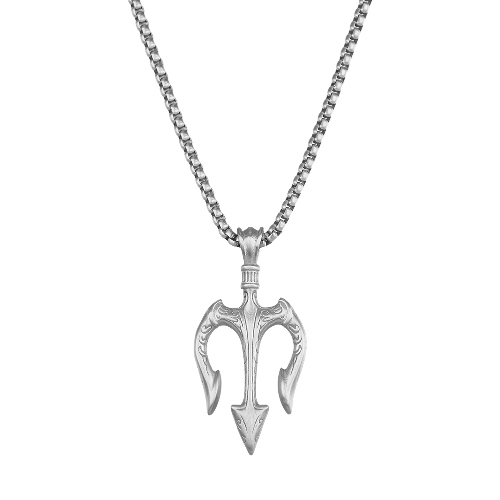 Vintage Brushed Trident 316 Stainless Steel Gold Tone Men Necklace for Punk Street Daily Outfit All Day Comfort Everyday Wearing