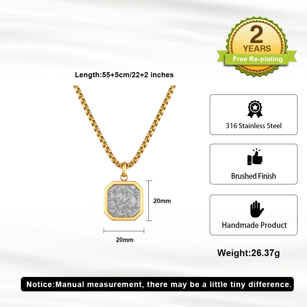Two Tone Textured Octagonal 316 Stainless Steel Men Charm Necklace for Trendy Street Daily Outfit and All Day Comfort Wearing