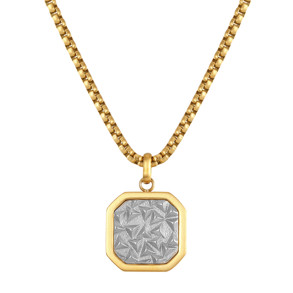 Two Tone Textured Octagonal 316 Stainless Steel Men Charm Necklace for Trendy Street Daily Outfit and All Day Comfort Wearing