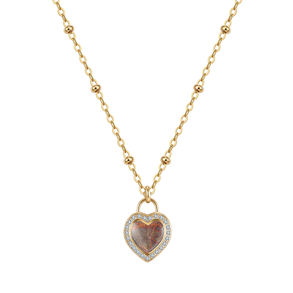 Vintage Resin Heart Rhinestone 316 Stainless Steel Gold Tone Women Necklace for Romantic Daily Party Wear