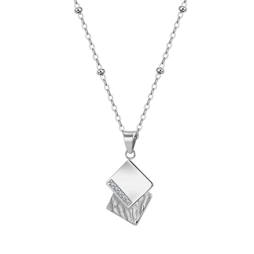 Textured Square Stacked Rhinestone 316 Stainless Steel Gold Tone Women Necklace for Minimalist Stylish Daily Matches