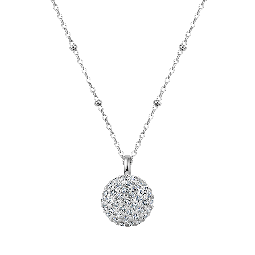 Sparkling Pave Ball Rhinestone 316 Stainless Steel Gold Tone Women Necklace Elegant Daily Party Outfit With Timeless Glam Appeal