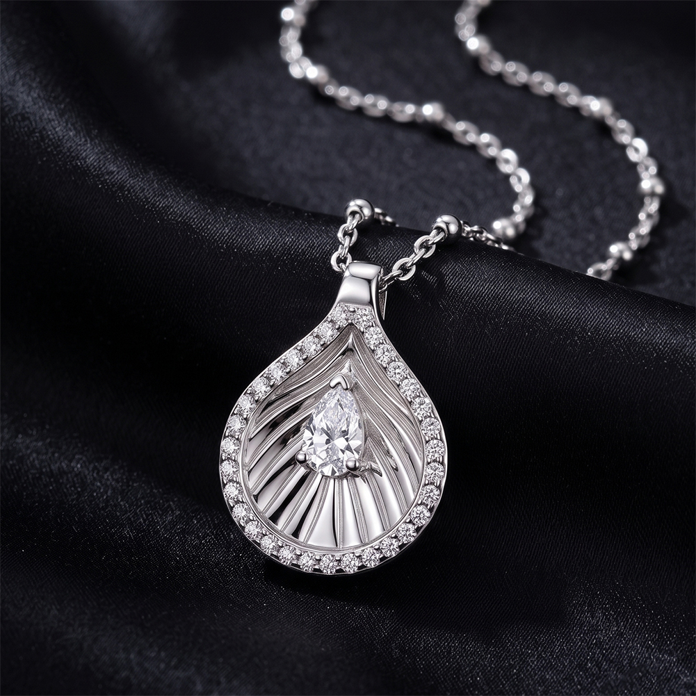 Textured Teardrop Pave Zircon 316 Stainless Steel Women Charm Necklace for Elegant Daily Styling With Luxe Timeless Appeal