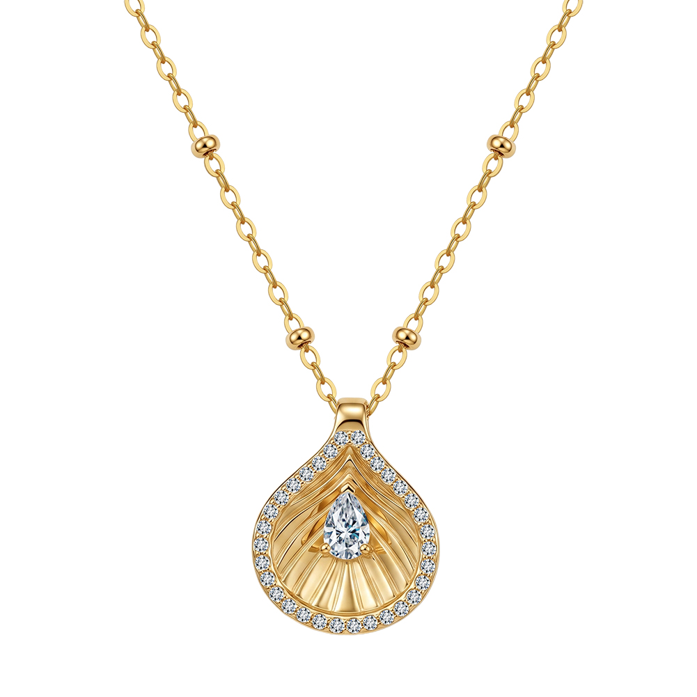 Textured Teardrop Pave Zircon 316 Stainless Steel Women Charm Necklace for Elegant Daily Styling With Luxe Timeless Appeal