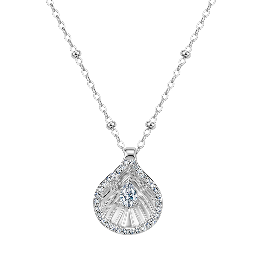 Textured Teardrop Pave Zircon 316 Stainless Steel Women Charm Necklace for Elegant Daily Styling With Luxe Timeless Appeal