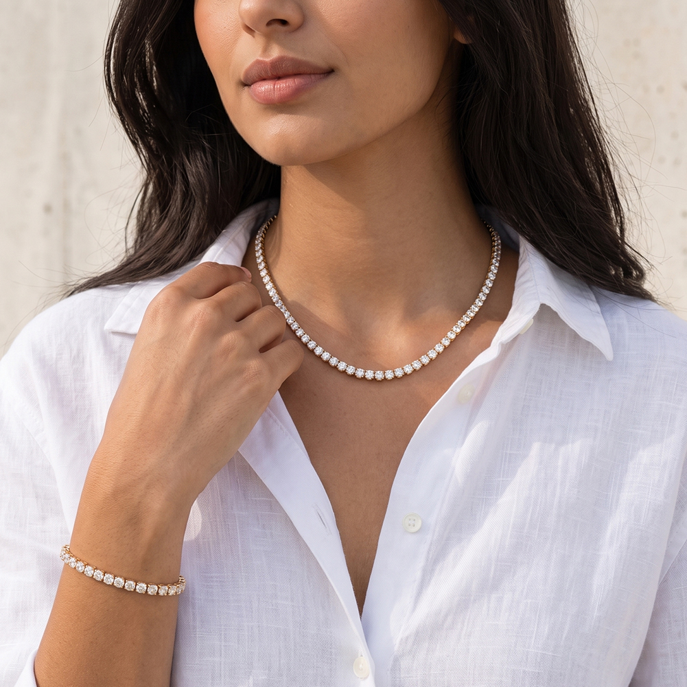 Multi Size Tennis Zircon 316 Stainless Steel Gold Tone Unisex Necklace for Versatile Daily Styling  Continuous Luxurious Sparkle