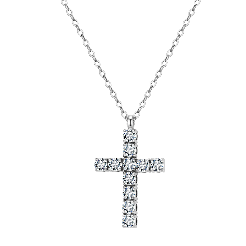 Sparkling Square 5A Zircon Cross 316 Stainless Steel Gold Tone Women Pendant Necklace for Daily Elegant Styling