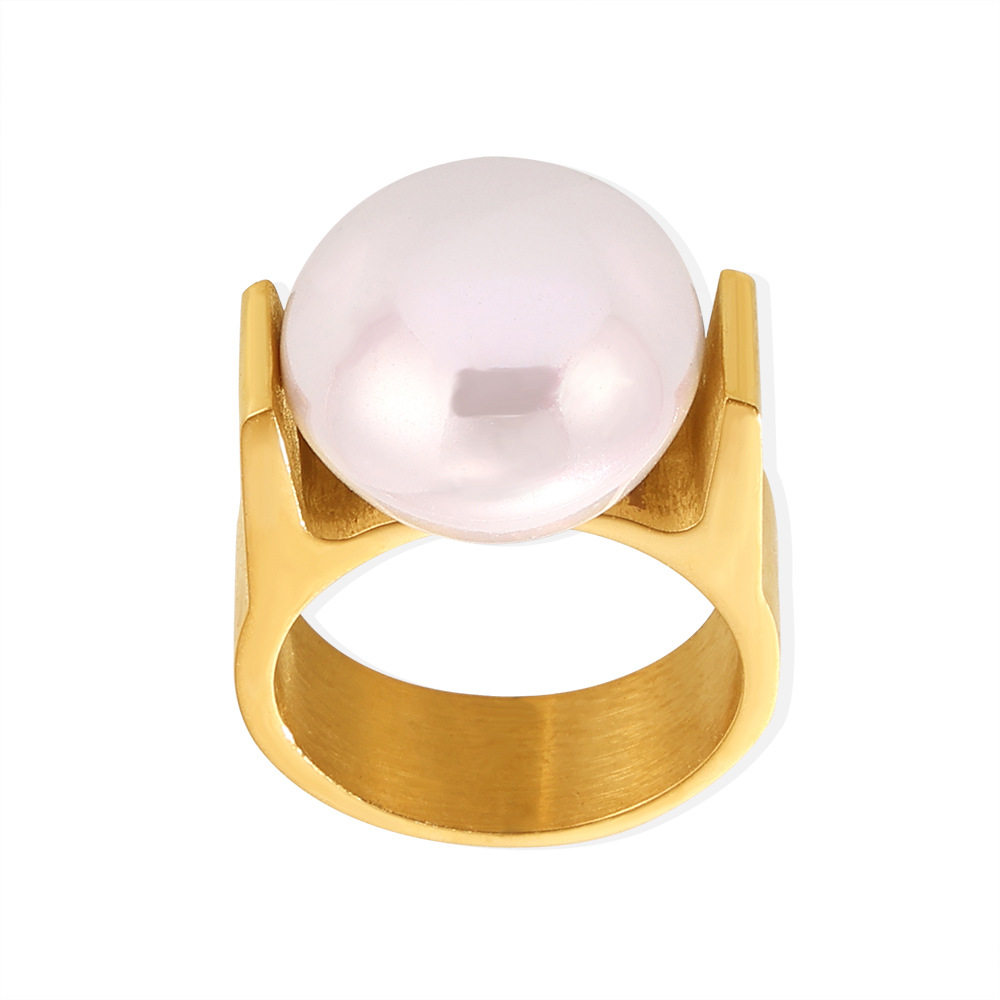 Gold-plated stainless steel shell pearl statement ring