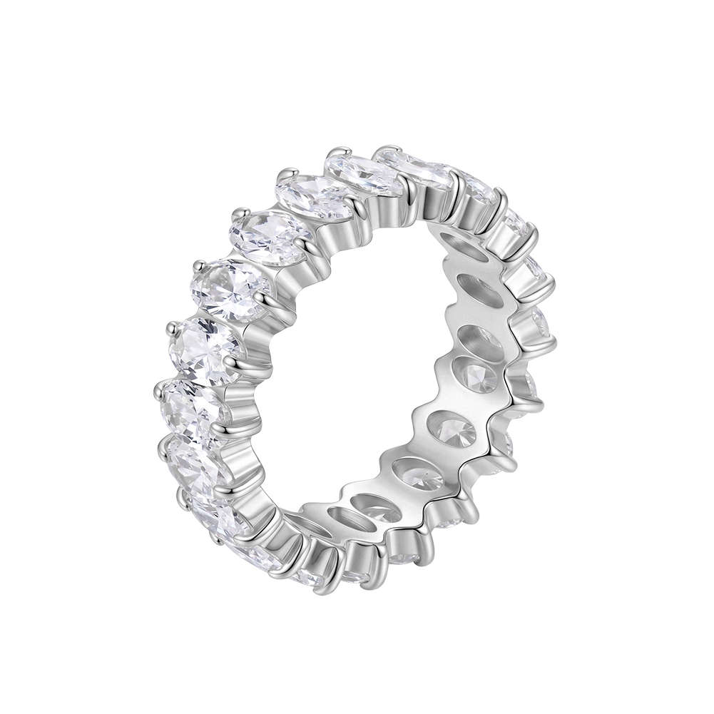 RINNTIN HTKR02 Handcrafted Full Baguette Cut 5A Cubic Zirconia Eternity 316 Stainless Steel Ring Stackable Fashion Jewelry