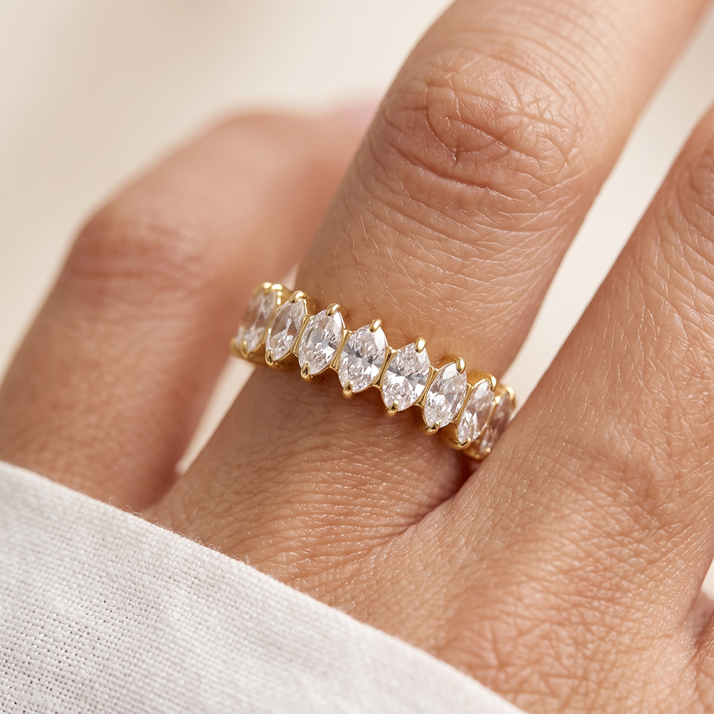 RINNTIN HTKR02 Handcrafted Full Baguette Cut 5A Cubic Zirconia Eternity 316 Stainless Steel Ring Stackable Fashion Jewelry