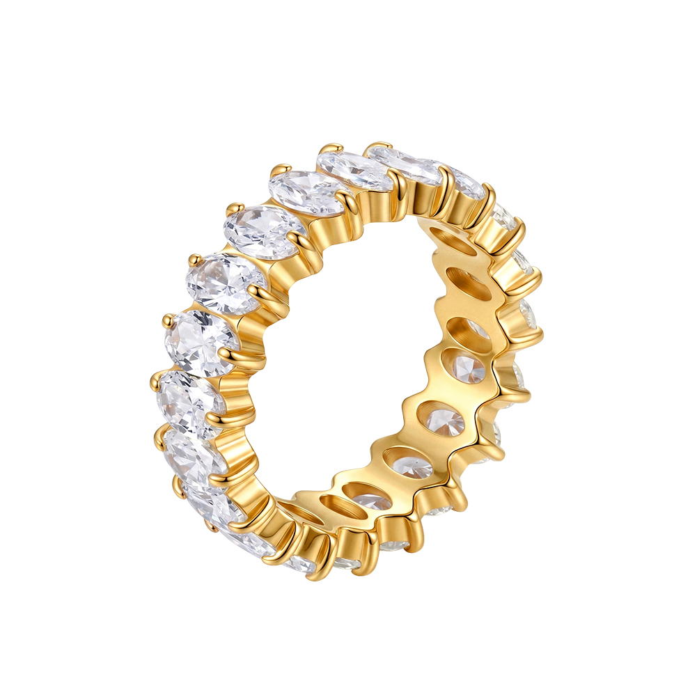 RINNTIN HTKR02 Handcrafted Full Baguette Cut 5A Cubic Zirconia Eternity 316 Stainless Steel Ring Stackable Fashion Jewelry